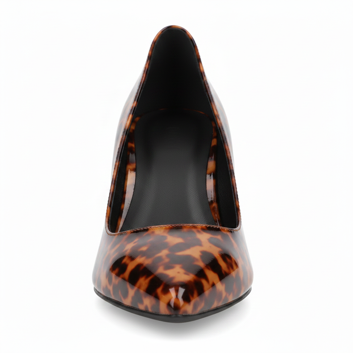 High-Vamp Court Pump – Tortoiseshell Patent Leather Stiletto Heel
