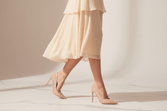 Nude High-Vamp Court Pump – Patent Leather Stiletto Heel