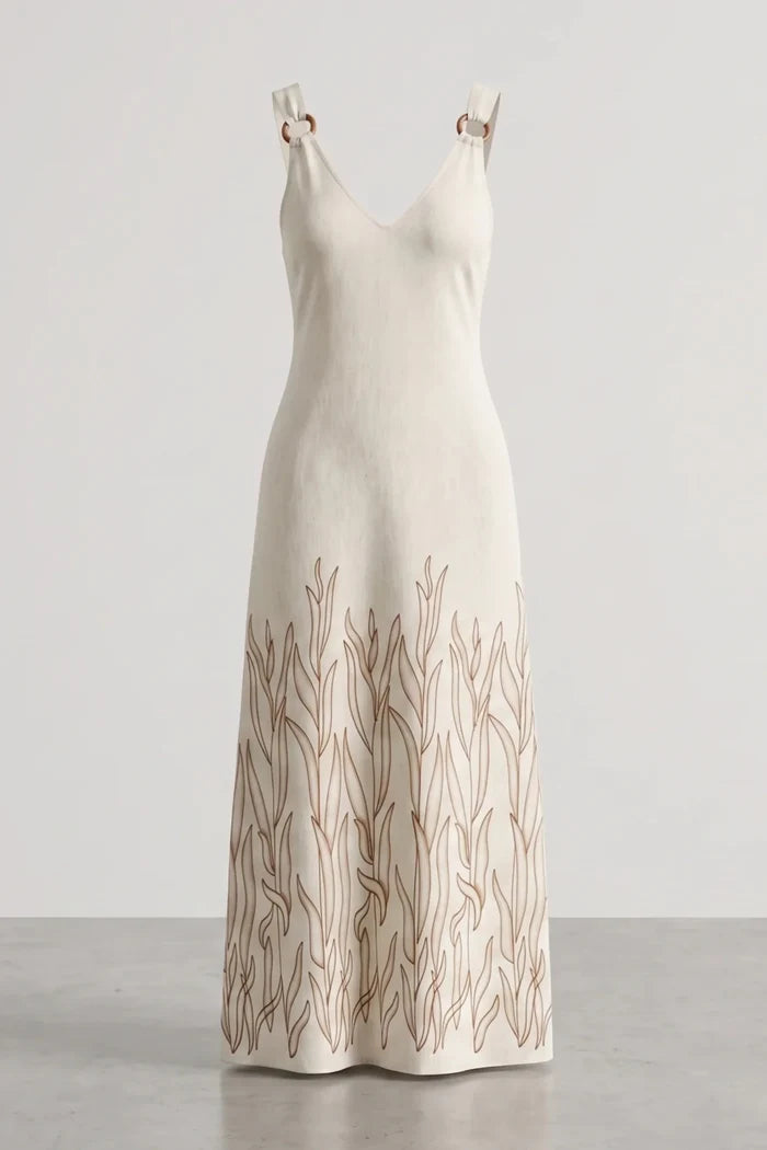 Вискозна рокля с лен "Revaro" - бежово Roberto&Co Roberto Fashion Store Dress RVR1007DRSBEILIN-36 36