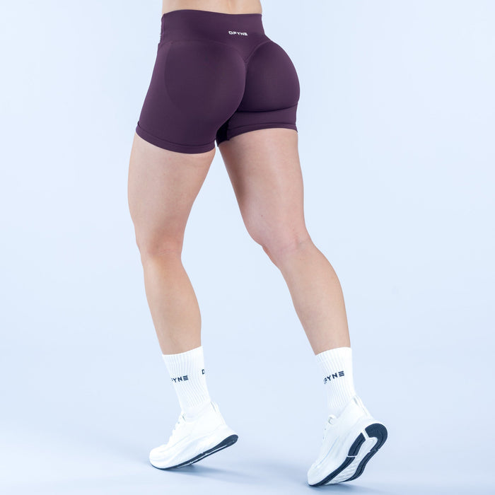 4.5-inch performance shorts, dark purple with contoured back seams