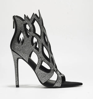 Vitoria Rhinestone Flame Stiletto Heels | Pointed Toe Zipper Closure
