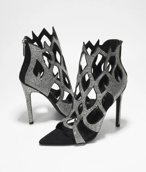 Vitoria Rhinestone Flame Stiletto Heels | Pointed Toe Zipper Closure