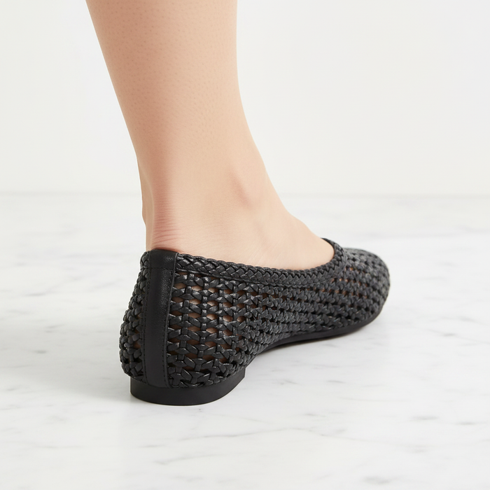 Vonda Black Woven Ballet Flats | Naked Flat Trend | Lightweight Lattice Weaver