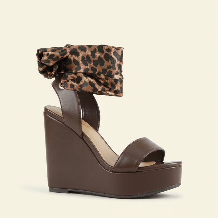 ThumbnailBBrown Leopard-print Ankle Wrap Platform Wedge Sandals