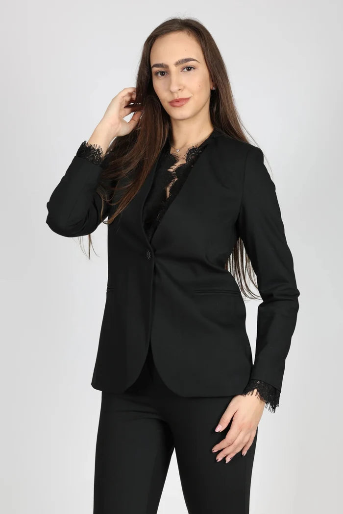 Дамски Костюм от 2 Части с дантела, Черен Roberto Fashion Store Roberto Fashion Store One piece MER0612SUIBLKBLZ36 36