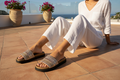Rose Gold Rhinestone Slide Sandals – Crystal Embellished Wide Band