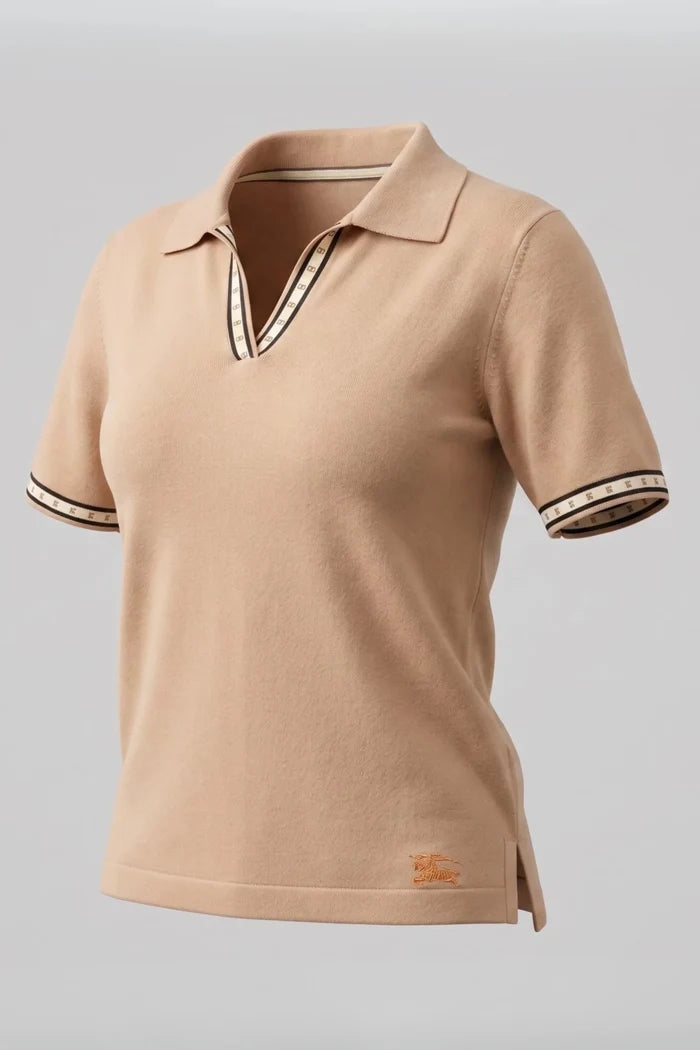 Бежова плетена тениска с яка и камъни за жени Roberto&Co Roberto Fashion Store Sweater FLC2207KNIBLSBEI-38/40 38/40