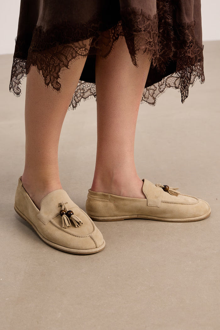 Women's beige suede loafers "Vesna"