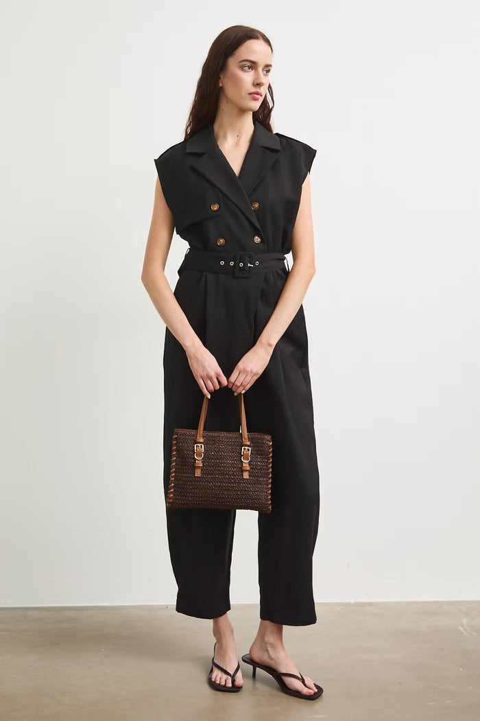 Women's black long jumpsuit with belt "Miyu"
