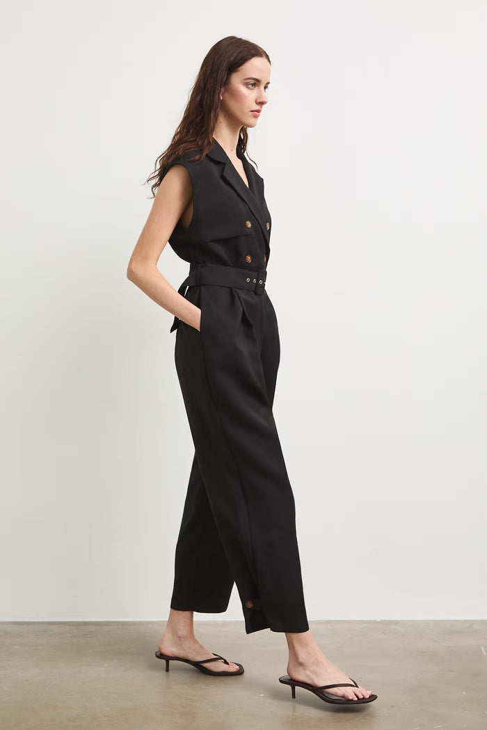 Women's black long jumpsuit with belt "Miyu"