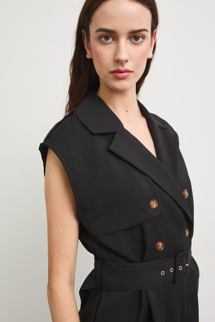 Women's black long jumpsuit with belt "Miyu"