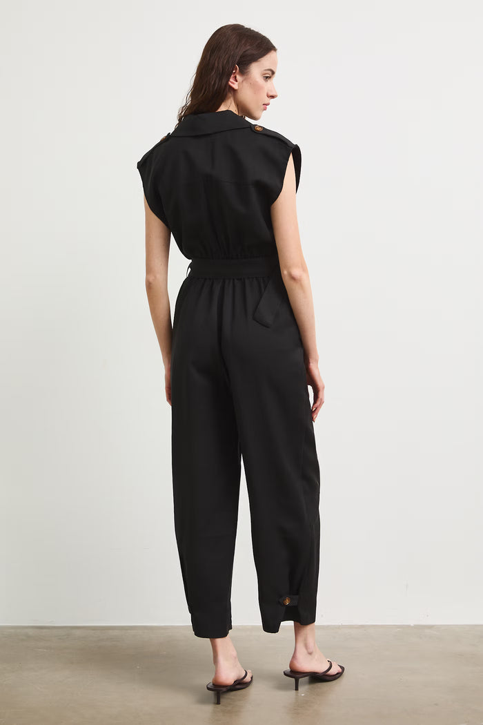 Women's black long jumpsuit with belt "Miyu"