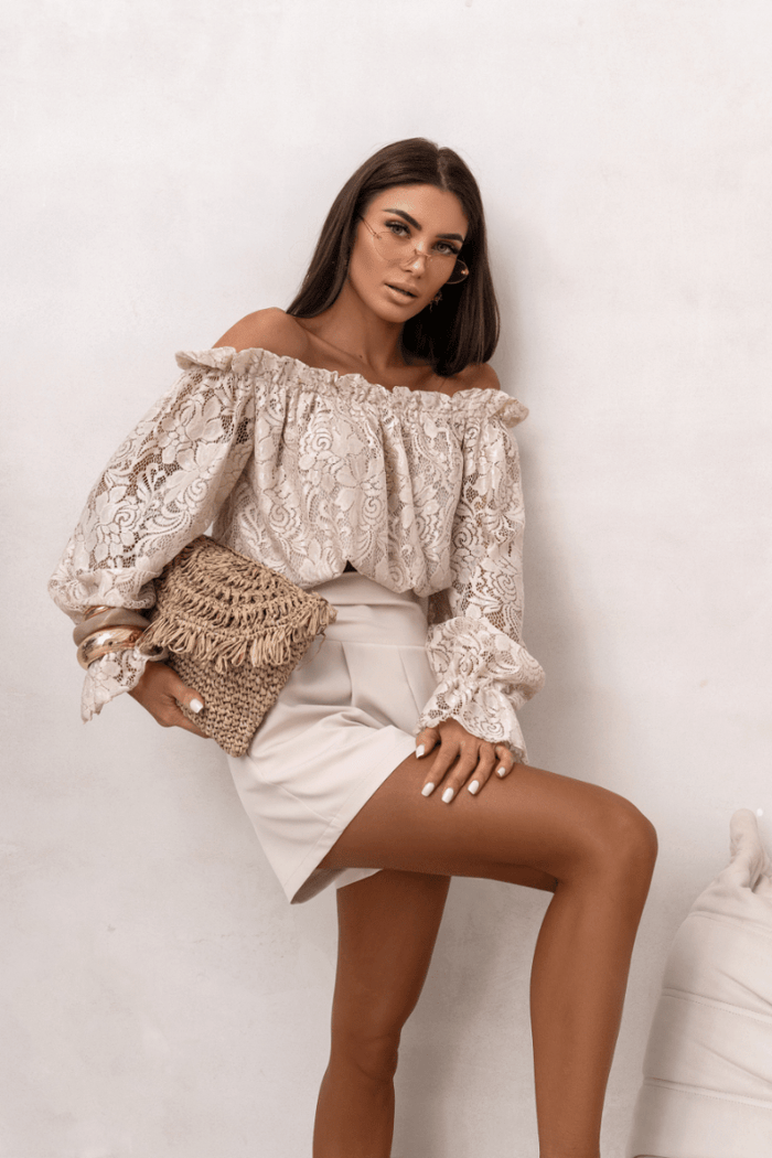 Дамска блуза MIA тип „испанка“ дантела - бежова LaBalancia Roberto Fashion Store Set 5907378521685 M