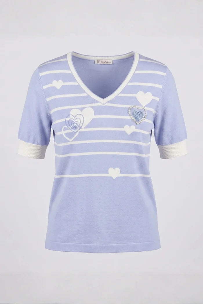 Синя плетена тениска с дизайн на сърца за жени Roberto&Co Roberto Fashion Store Sweater FLC2207KNIBLSBLU-38/40 38/40