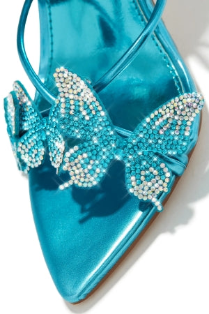 Women's Blue Ronni Butterfly Detail Lace-Up Stiletto Heels - Pointy Peep Toe
