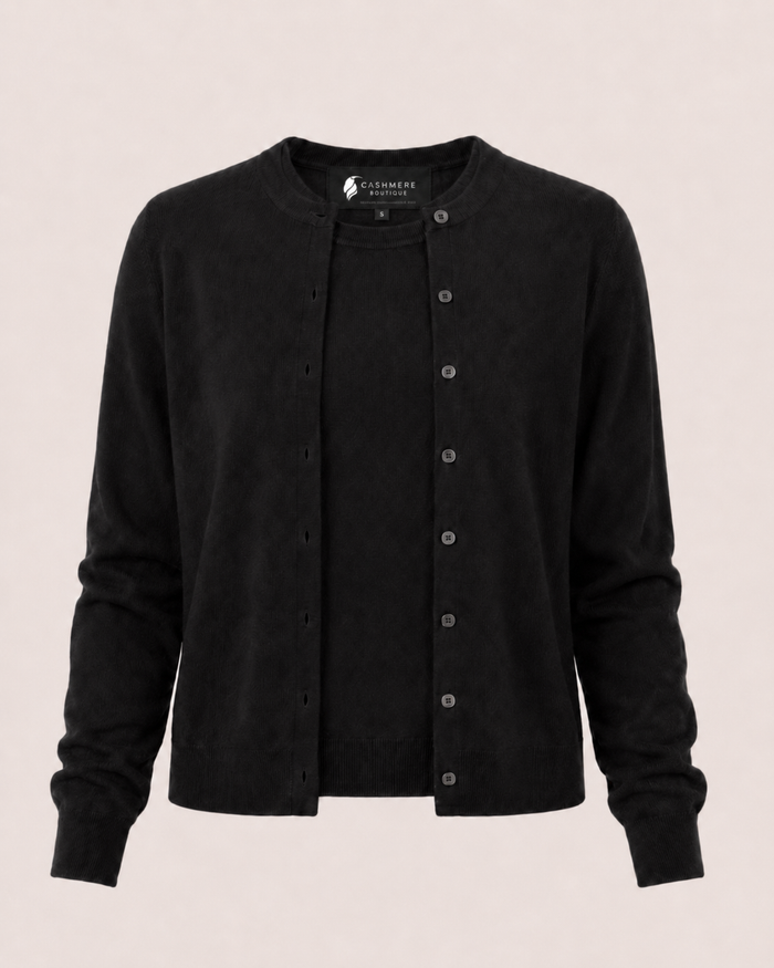 Women's Cashmere Cardigan Twin Sweater Set - black