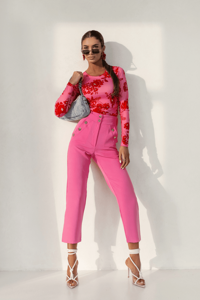 Дамски цигарен панталон KAY – розов, вълнообразно прилепване S–L LaBalancia Roberto Fashion Store Set 5907378518685 S