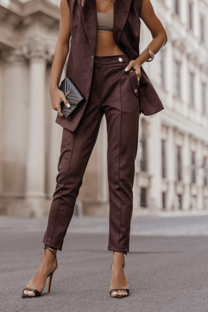 Дамски цигарен панталон KIARA – елегантно кафяво, 95% вискоза LaBalancia Roberto Fashion Store Set 5907378515714 S