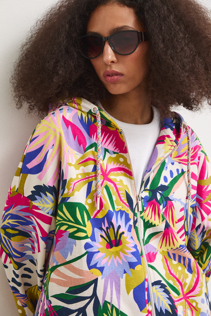 Women's cream floral athletic sweatshirt "Konwalia"