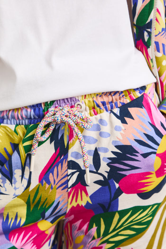 Women's cream shorts with floral print "Konwalia"