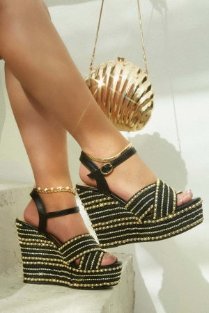 Women's Bamboo Chosen Crystal Embellished 5" Platform Wedge Sandals