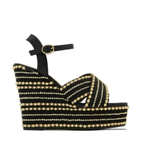 Women's Crystal Embellished Platform Wedge Sandals – Bamboo Chosen Black Peep Toe Ankle Strap Heels