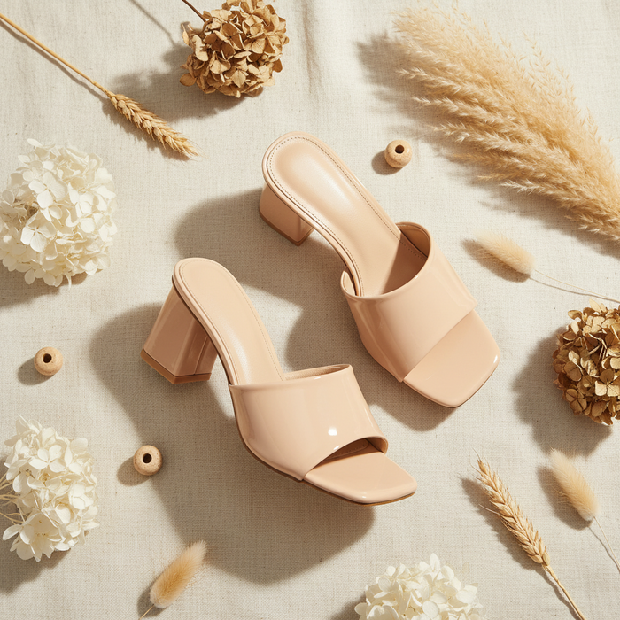 Women's Cyrillia Nude Block Heel Mule Sandals – Wide Band Slip-On | DDK Cyrillia