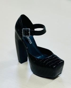 Women's Eiffel Black Chunky Platform Block Heel Sandals - Square Toe