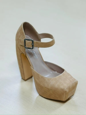 Nude Chunky Platform Block Heel Sandals - Square Toe