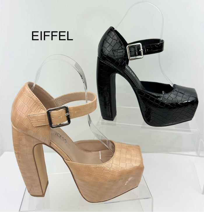 Women's Eiffel Nude Chunky Platform Block Heel Sandals - Square Toe