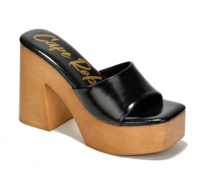 Women's Enisle Black Cork Platform Mule Heels - Metallic Square Toe Block Heel