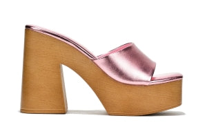 Women's Enisle Cork Platform Mule Heels - Metallic Square Toe Block Heel