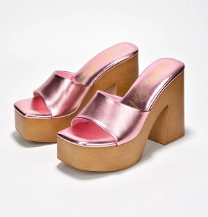 Women's Enisle Cork Platform Mule Heels - Metallic Square Toe Block Heel