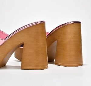 Women's Enisle Cork Platform Mule Heels - Metallic Square Toe Block Heel