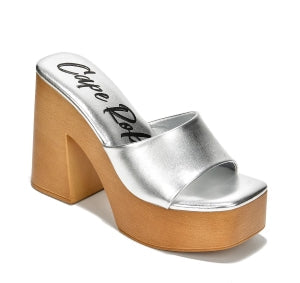 Women's Enisle Cork Platform Mule Heels - Metallic Square Toe Block Heel