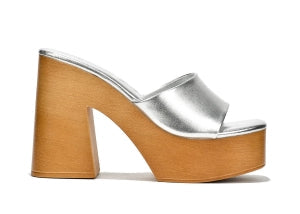 Women's Enisle Cork Platform Mule Heels - Metallic Square Toe Block Heel