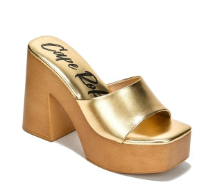 Women's Enisle Gold Cork Platform Mule Heels - Metallic Square Toe Block Heel