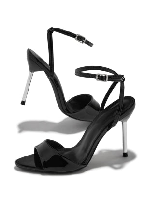 Women's Evana Black Adjustable Ankle Strap Peep Toe Stiletto Heels