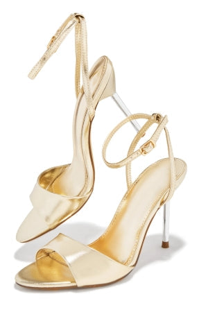 Women's Evana Gold Adjustable Ankle Strap Peep Toe Stiletto Heels