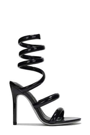 Women's Faydra Black Ankle Wrap-Around Stiletto Heels - Open Round Toe Sandals