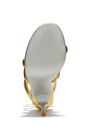 Women's Faydra Gold Ankle Wrap-Around Stiletto Heels - Open Round Toe Sandals