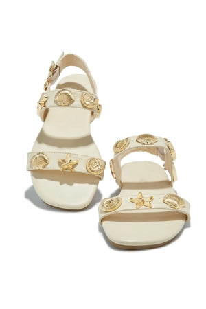 Women's Ivory Shelley Sea Shell & Starfish Flat Sandals - Adjustable Strap Beach Sandals