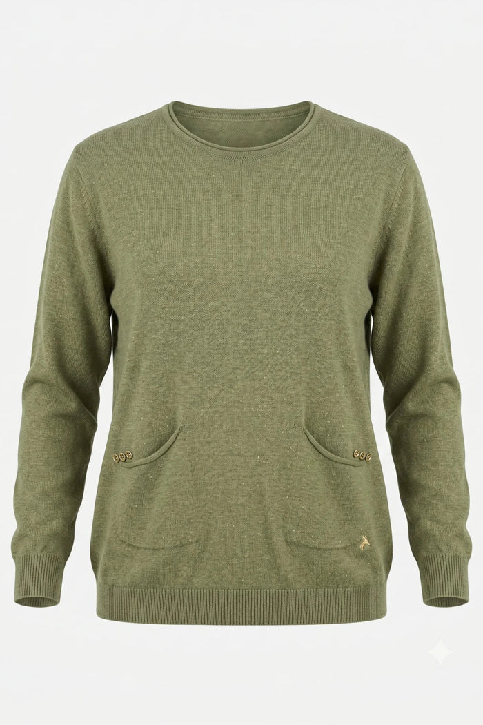Дамска плетена блузка с джобове в зелен цвят Roberto&Co Roberto Fashion Store Sweater FLC2307KNIBLSGRE-42/44 42/44