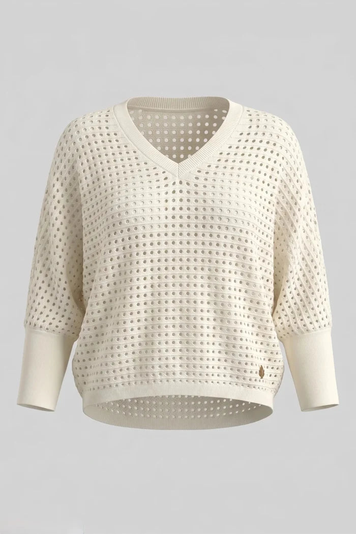 Дамска плетена блуза за лятото в бял цвят Roberto&Co Roberto Fashion Store Sweater FLC2207KNIBLSHOL-S/M S/M