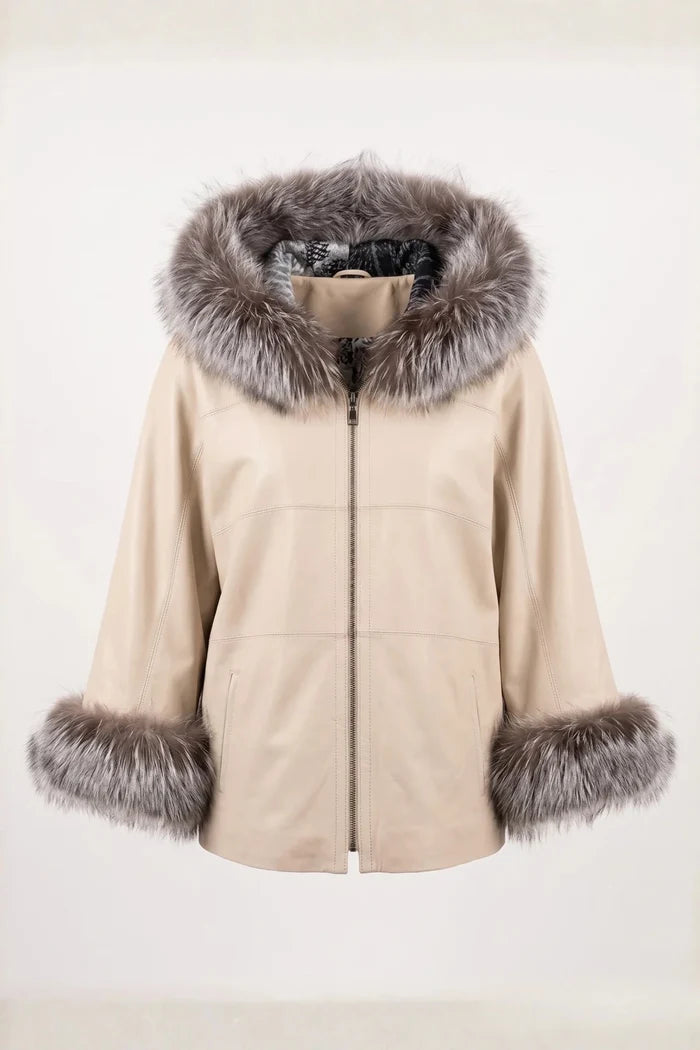 Дамско кожено яке Charmante, двулицево с качулка, бежово Roberto&Co Roberto Fashion Store Jacket LEA0101JCKBEIREV-M XS