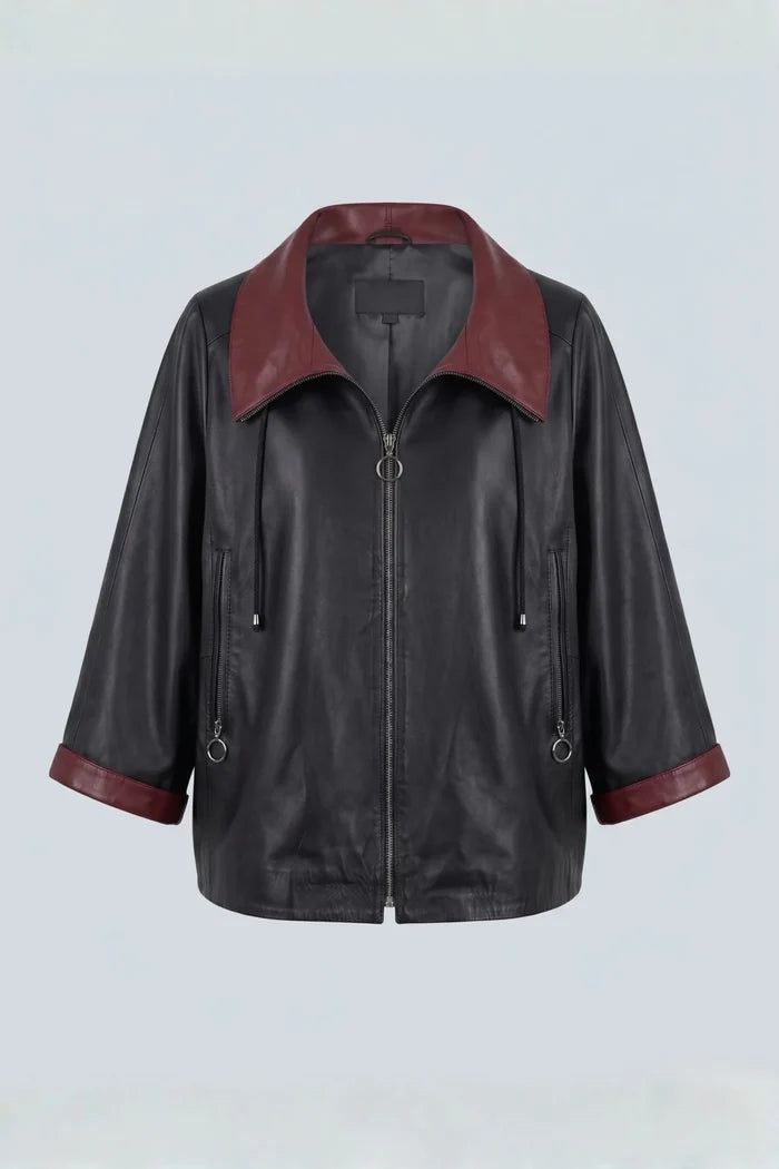 Дамско кожено яке Duomo, черно с червена яка Roberto&Co Roberto Fashion Store Jacket LEA0609JCKBLKOVS-M XS