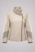 Дамско кожено яке Magnolia, бежово, асиметрично закопчаване, Plus Size Roberto&Co Roberto Fashion Store Jacket LEA0103JCKBEIAS+2XL 2XL