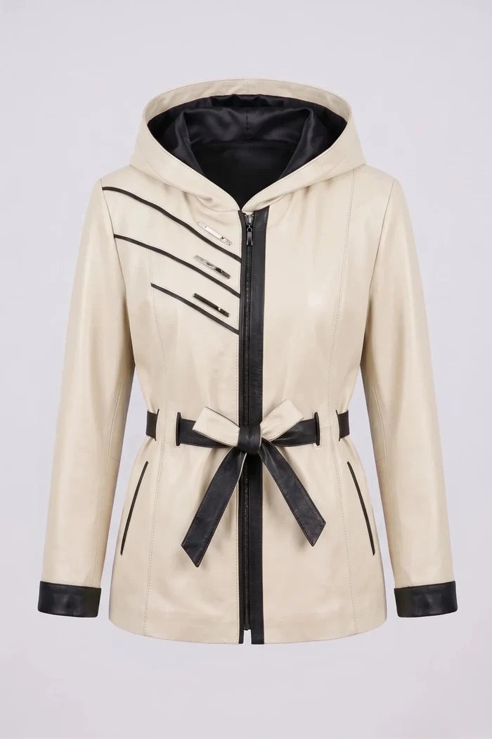 Дамско кожено яке с колан от агнешка кожа, кремаво - Плюс размери Roberto&Co Roberto Fashion Store Jacket LEA2511JCKCRMBL+4XL 2XL
