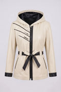 Дамско кожено яке с колан от агнешка кожа, кремаво - Плюс размери Roberto&Co Roberto Fashion Store Jacket LEA2511JCKCRMBL+4XL 2XL
