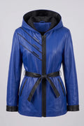 Дамско кожено яке с колан от агнешка кожа, синьо - Плюс размери Roberto&Co Roberto Fashion Store Jacket LEA2511JCKBLUBL+4XL 2XL